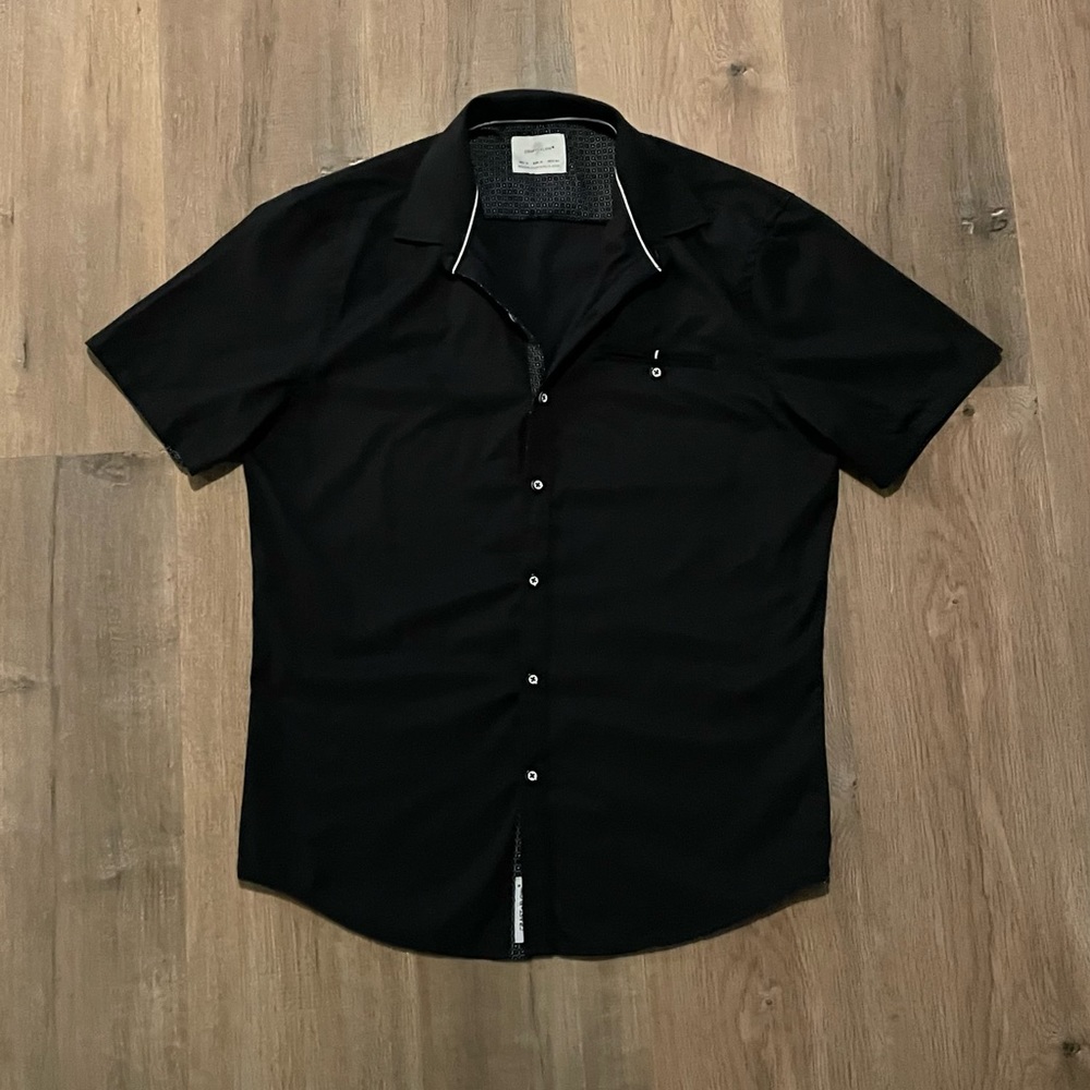 Black Casual Button Down Short Sleeve